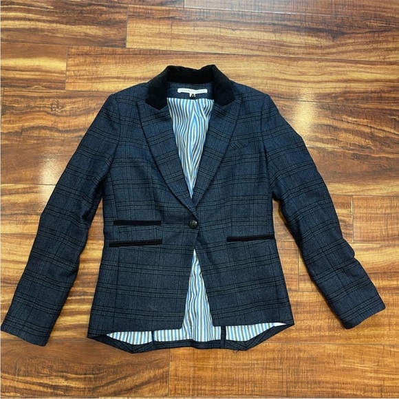 $678 VERONICA BEARD Gia Plaid Peak Lapel Dickey Jacket Blazer Blue/Navy size 8 - Picture 3 of 12